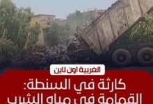 كارثة بيئية في السنطة.. سيارات الوحدة المحلية تلقي القمامة ببحر شبين
