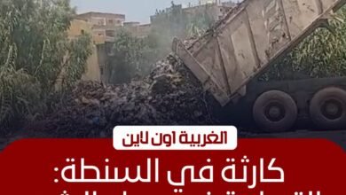 كارثة بيئية في السنطة.. سيارات الوحدة المحلية تلقي القمامة ببحر شبين